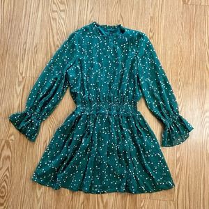 YAS Grace Long Sleeve Teal Floral Boho Mini Dress Womens Large